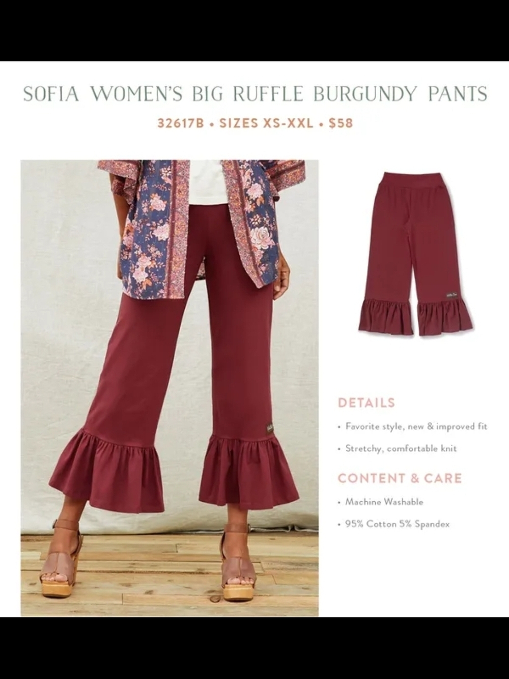 Matilda Jane Sofia Big Ruffle Wide-Leg Pants — Burgundy